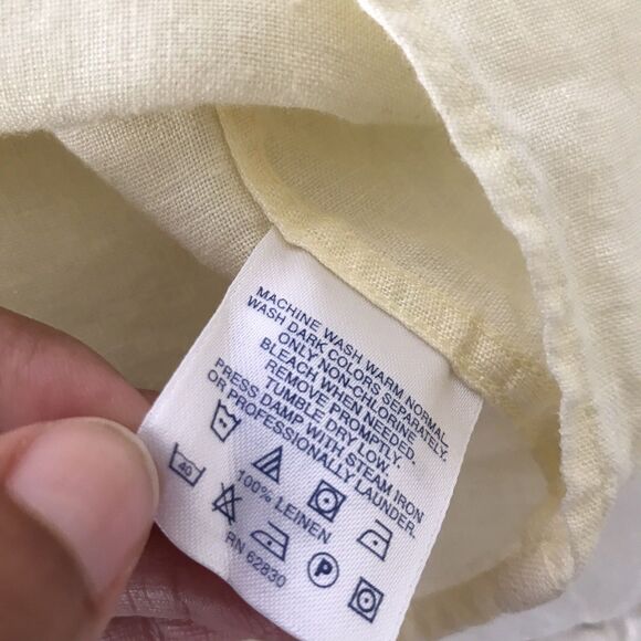 Lands End Butter Yellow Pastel Linen Long Sleeve Casual Summer Coastal Shirt - L - Picture 8 of 9